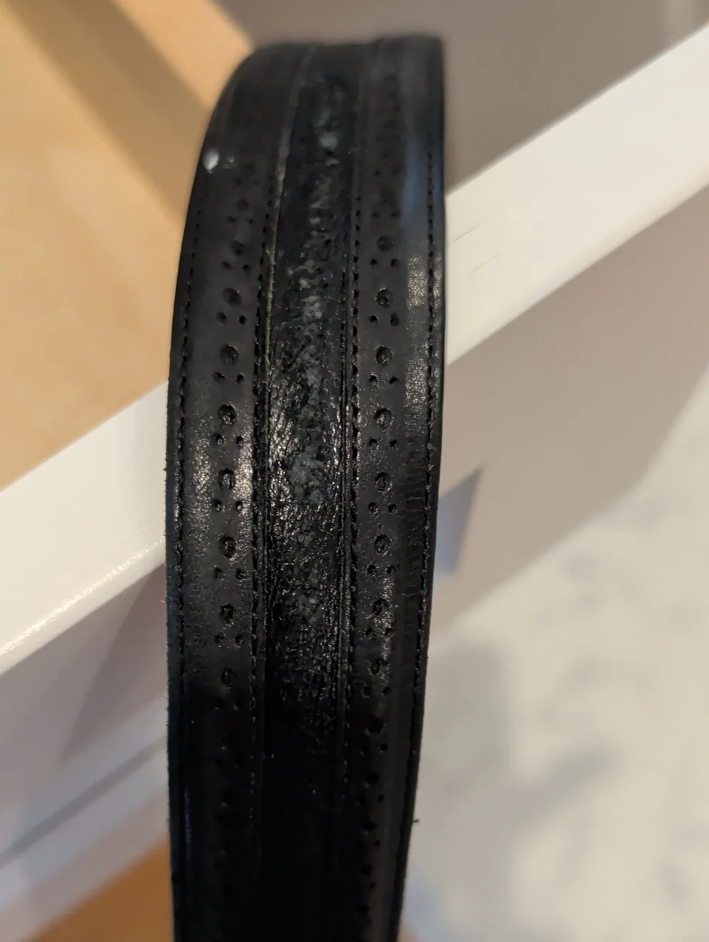 Handmade Black Leather Men's Belt with Silver Buckle
